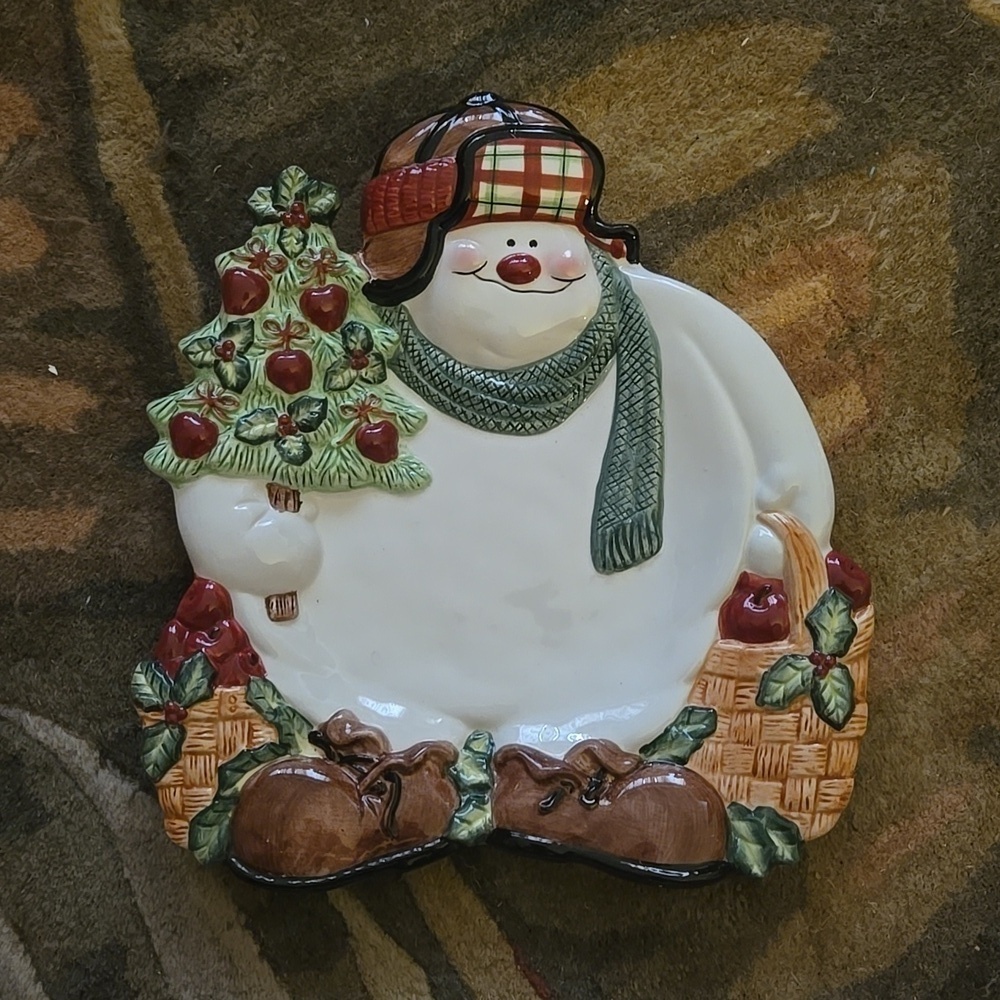 Fitz and Floyd Appletree Snowman Canapé Plate New in Box - Picture 2 of 5